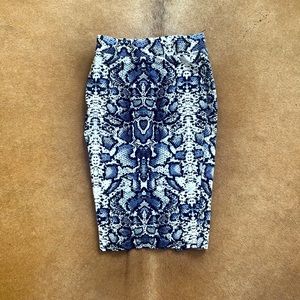 Blue snake print pencil skirt